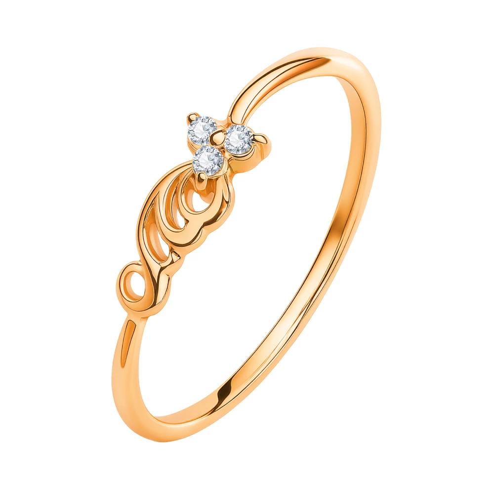 Кольцо с фианитами из красного золота 585 пробы