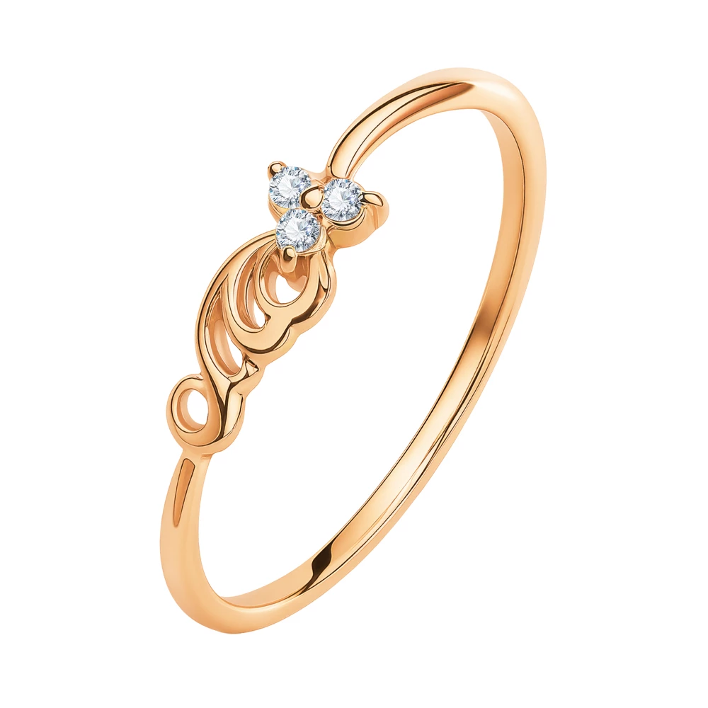 Кольцо с фианитами из красного золота 585 пробы