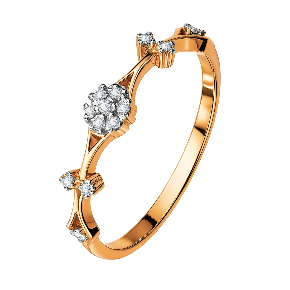 Кольцо с фианитами из красного золота 585 пробы