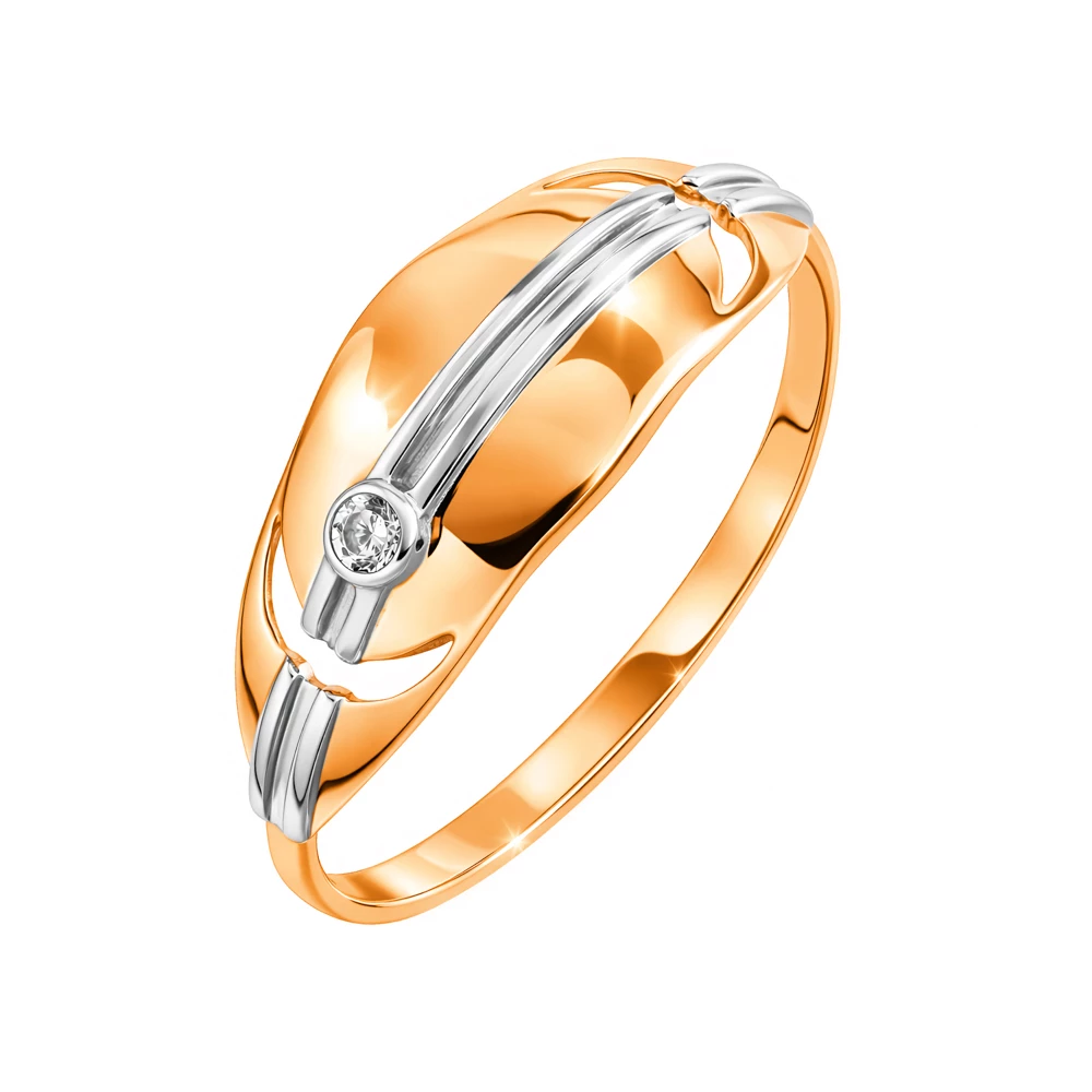 Кольцо с фианитом из красного золота 585 пробы