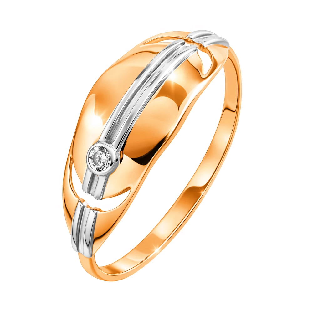 Кольцо с фианитом из красного золота 585 пробы