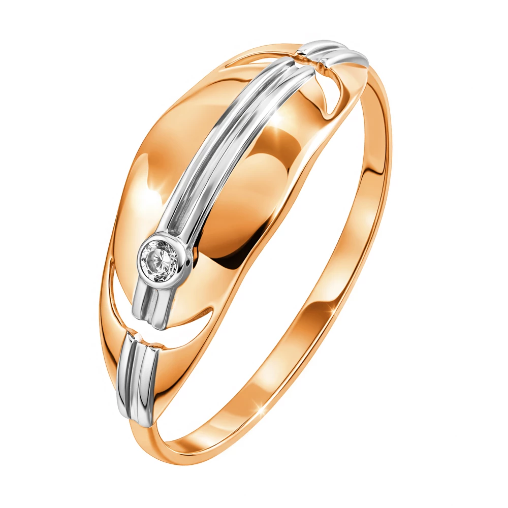 Кольцо с фианитом из красного золота 585 пробы