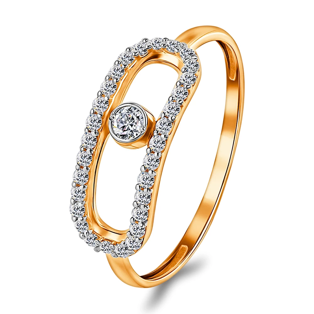 Кольцо с фианитами из красного золота 585 пробы