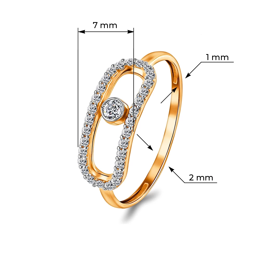 Кольцо с фианитами из красного золота 585 пробы