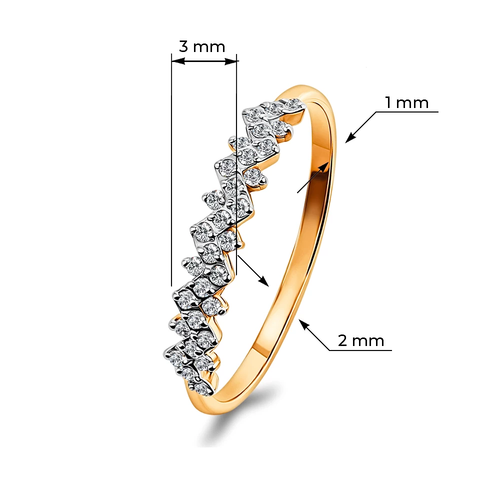 Кольцо с фианитами из красного золота 585 пробы