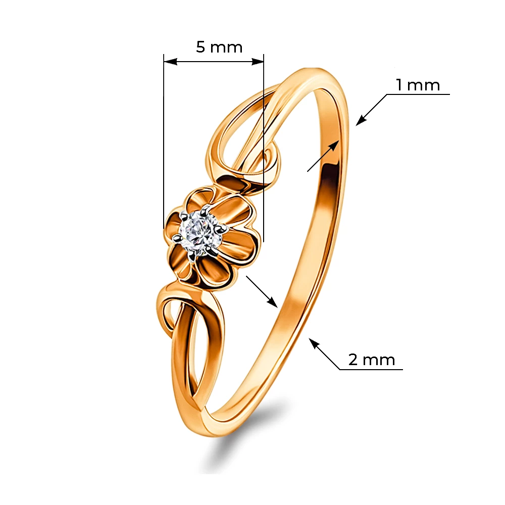 Кольцо с фианитом из красного золота 585 пробы