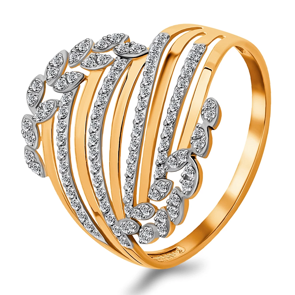 Кольцо с фианитами из красного золота 585 пробы