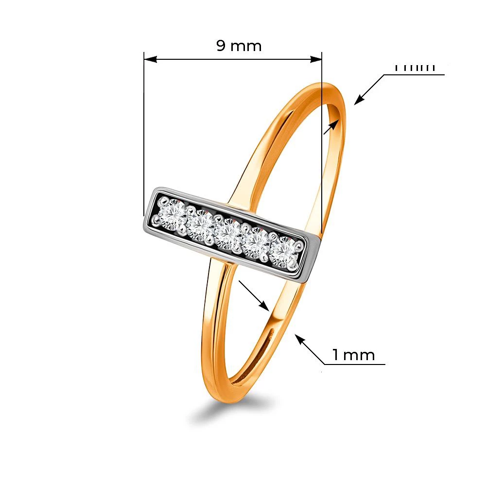Кольцо с фианитами из красного золота 585 пробы