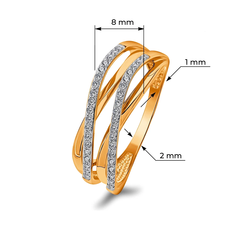 Кольцо с фианитами из красного золота 585 пробы