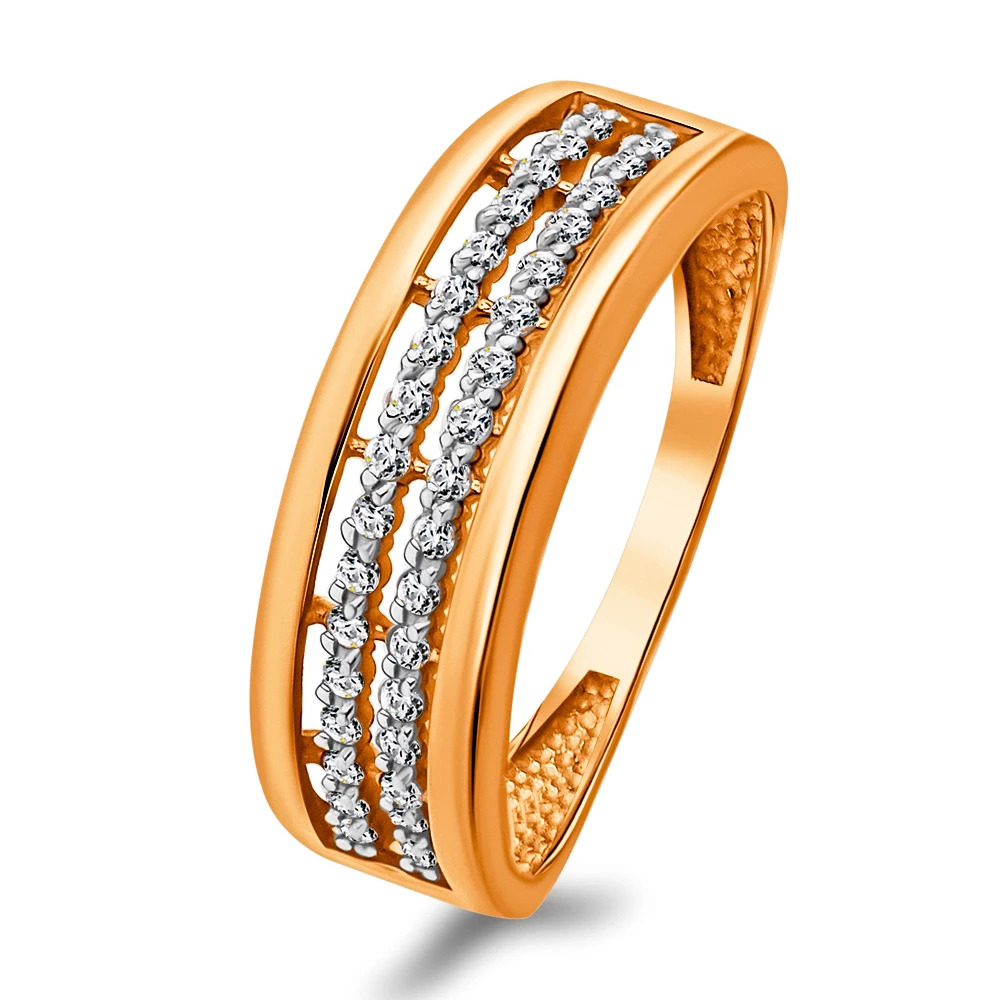 Кольцо с фианитами из красного золота 585 пробы