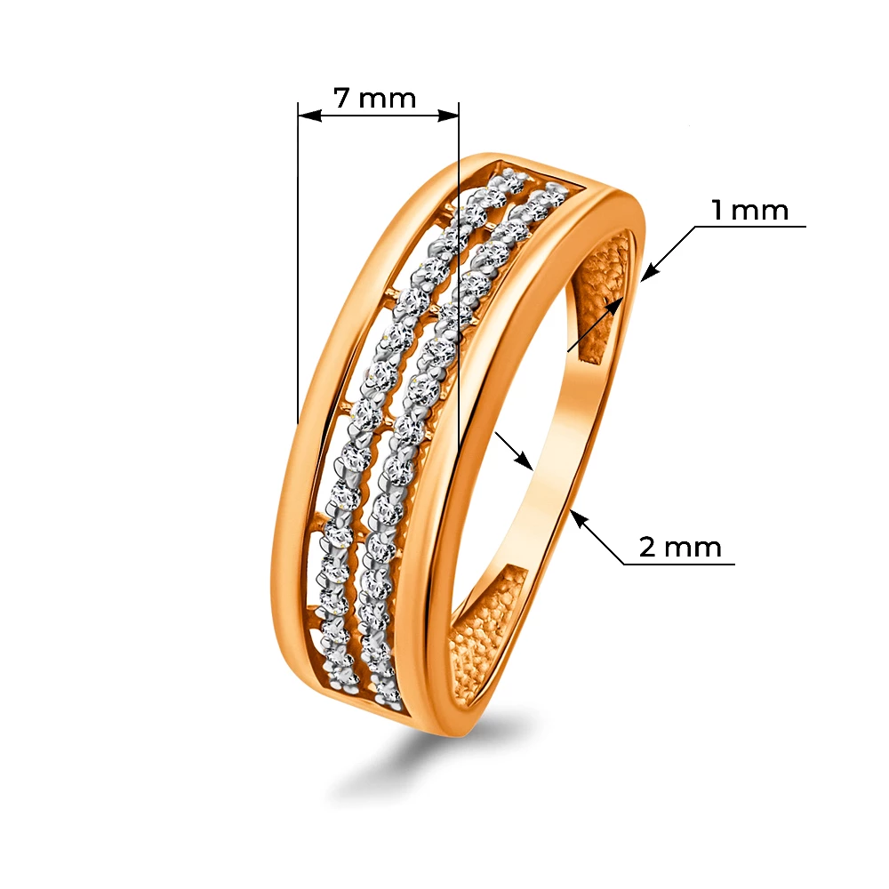 Кольцо с фианитами из красного золота 585 пробы