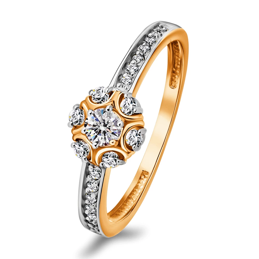 Кольцо с фианитами из красного золота 375 пробы