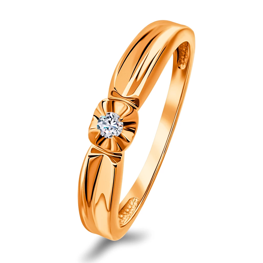 Кольцо с фианитом из красного золота 375 пробы