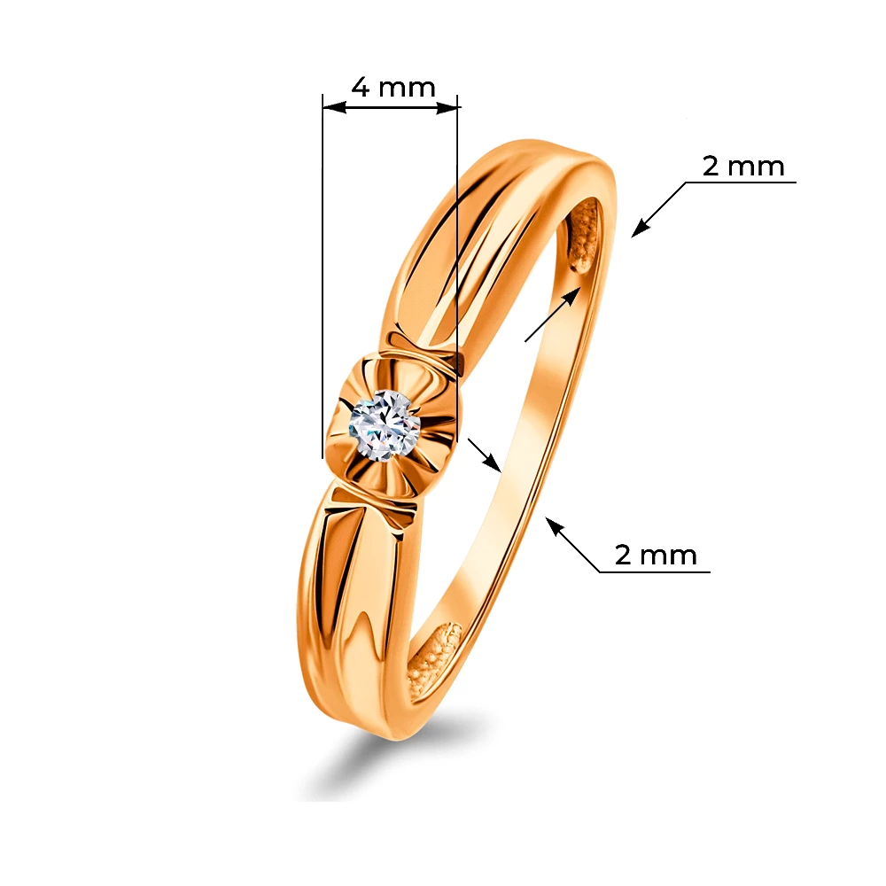 Кольцо с фианитом из красного золота 375 пробы