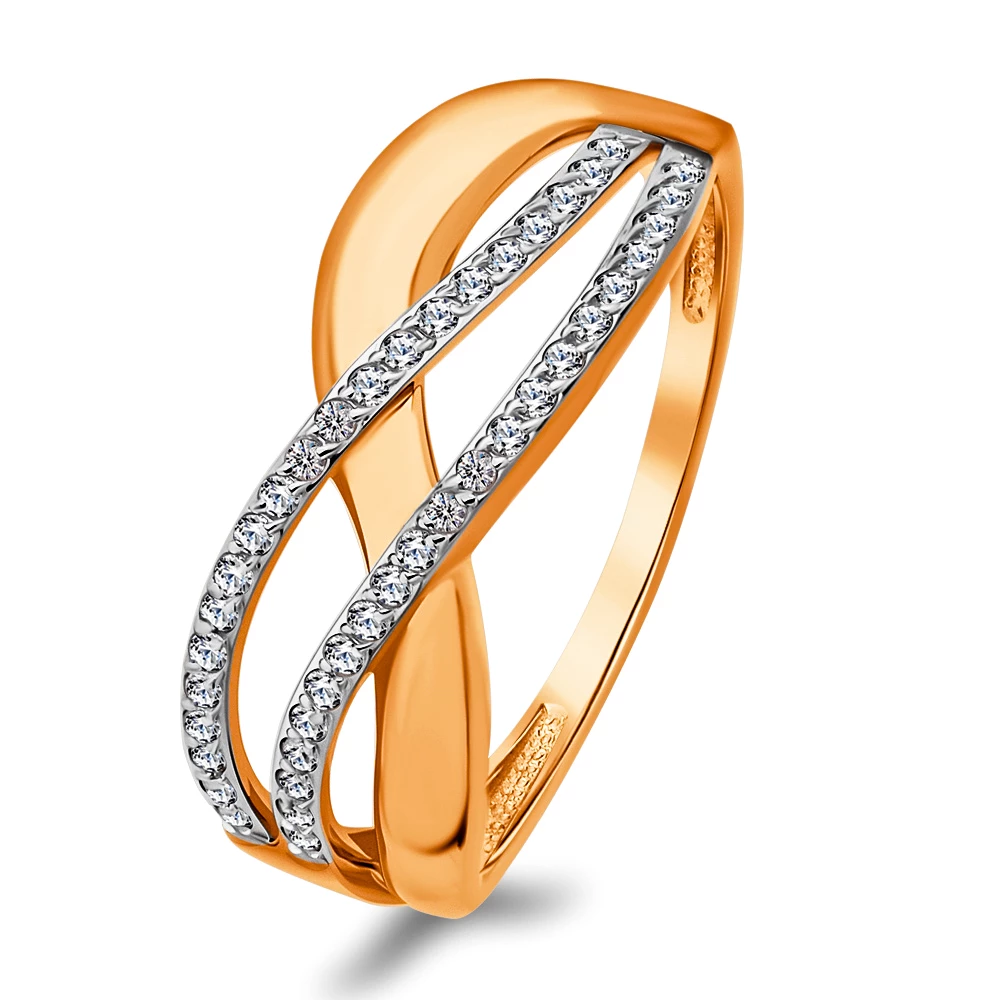 Кольцо с фианитами из красного золота 585 пробы