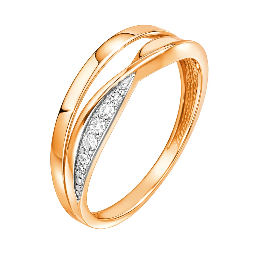 Кольцо с фианитами из красного золота 585 пробы