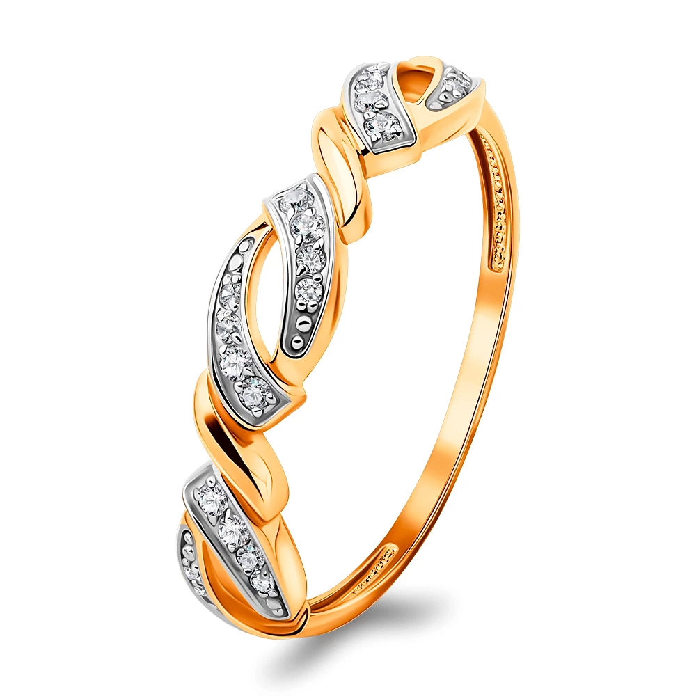 Кольцо с фианитами из красного золота 585 пробы