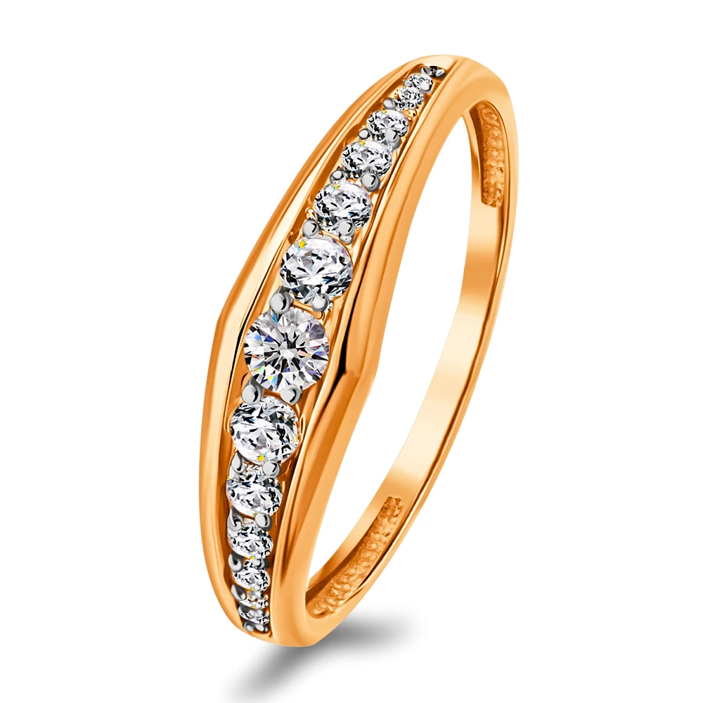 Кольцо с фианитами из красного золота 585 пробы