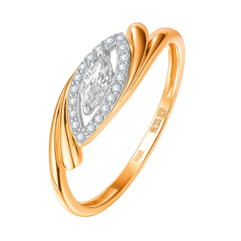 Кольцо с фианитами из красного золота 585 пробы