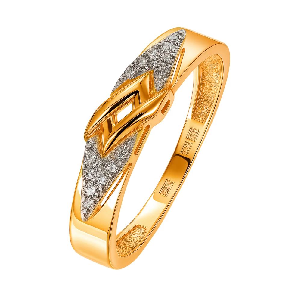 Кольцо с фианитами из красного золота 585 пробы