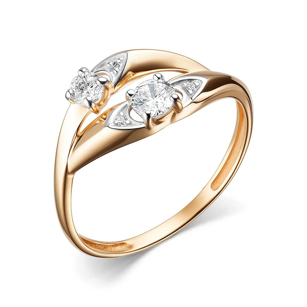 Кольцо с фианитами из красного золота 585 пробы