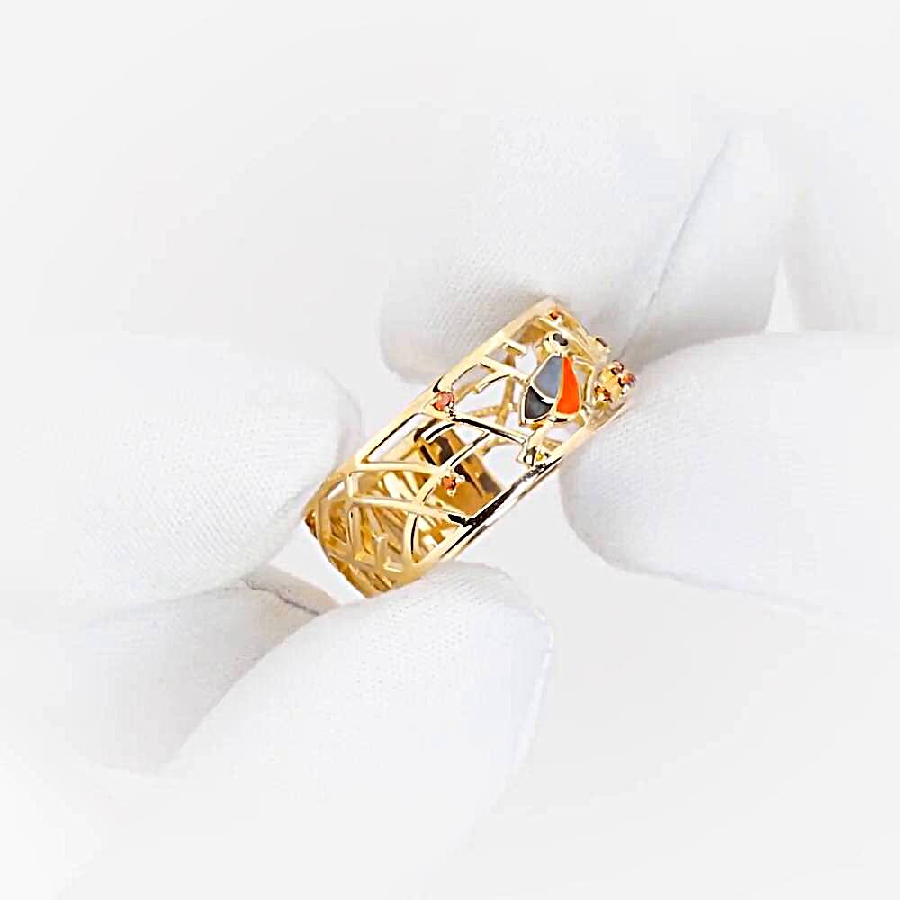 Кольцо  Птица с фианитами из красного золота 585 пробы 1