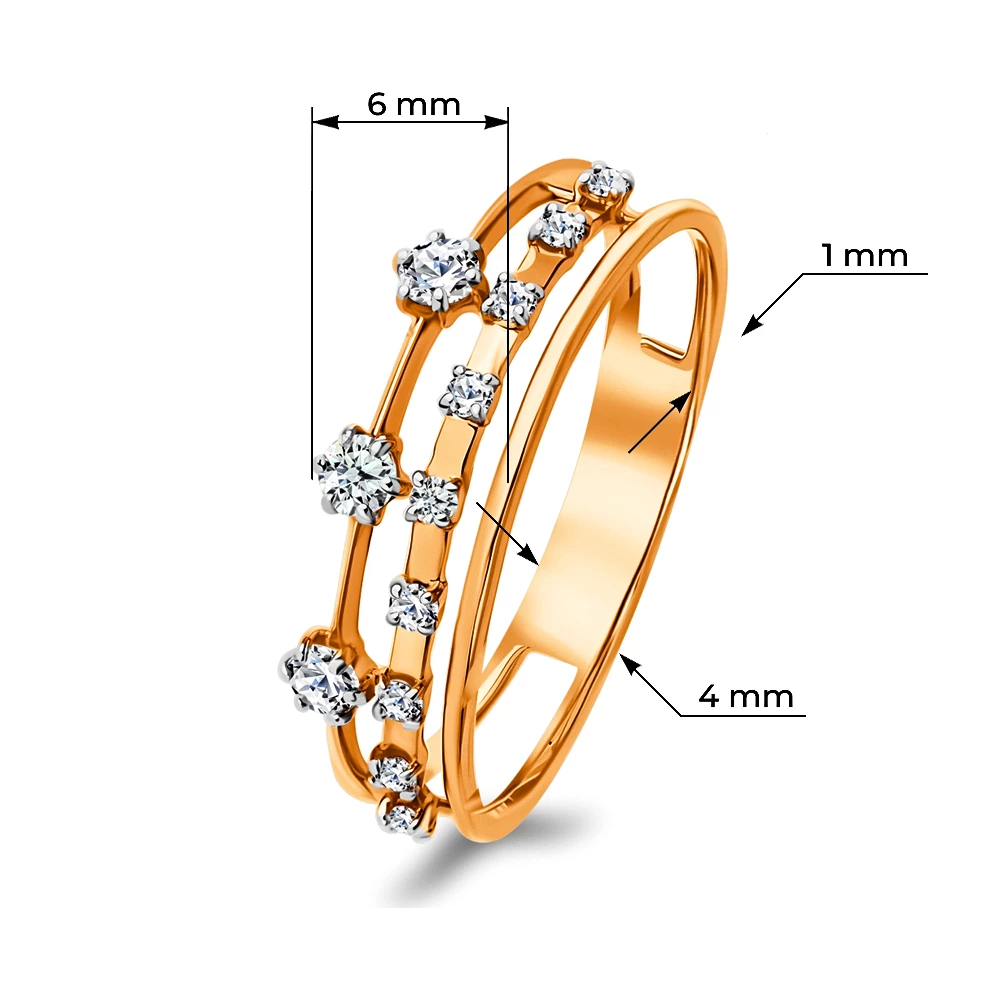 Кольцо с фианитами из красного золота 585 пробы