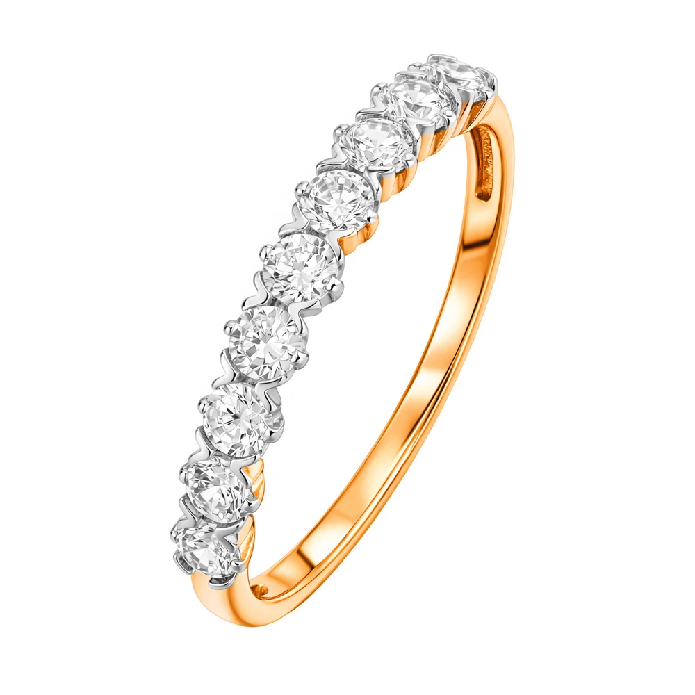 Кольцо с фианитами из красного золота 585 пробы