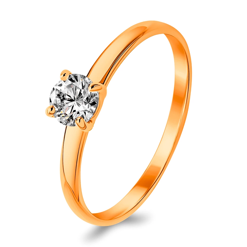 Кольцо с фианитом из красного золота 585 пробы