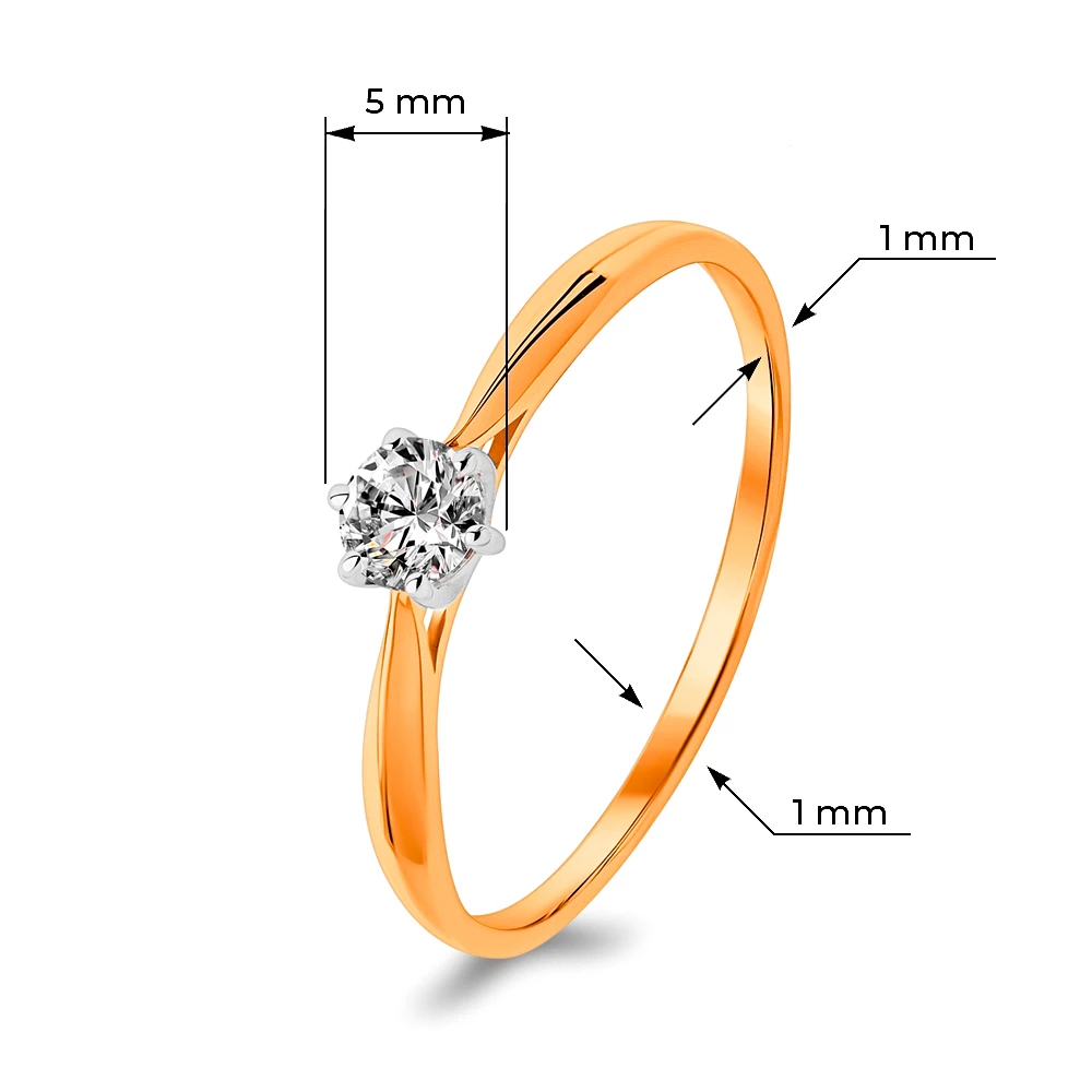 Кольцо с фианитом из красного золота 585 пробы