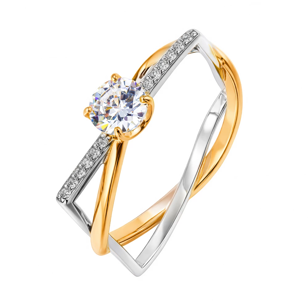 Кольцо с фианитами из красного золота 585 пробы