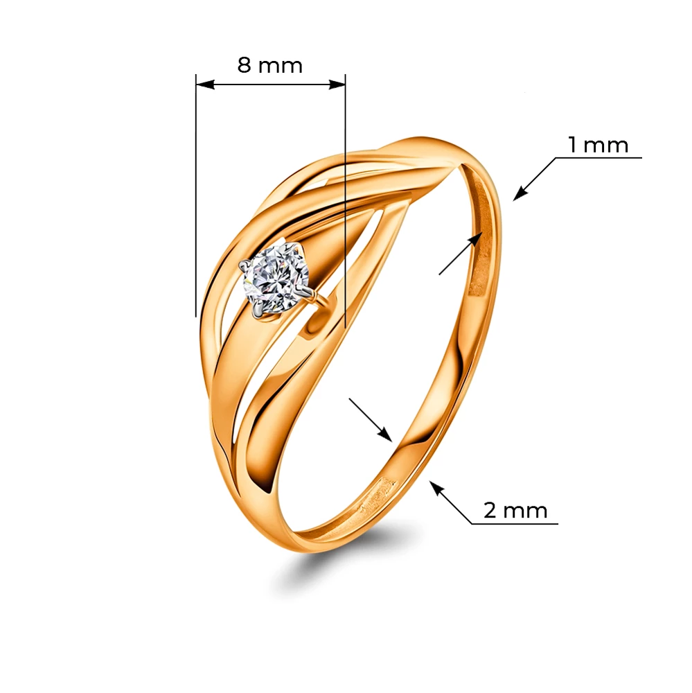 Кольцо с фианитом из красного золота 585 пробы