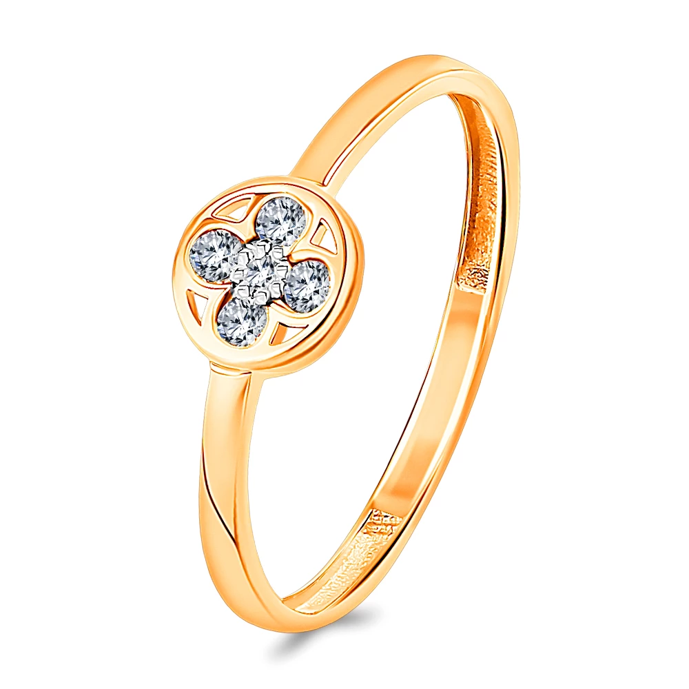 Кольцо с фианитами из красного золота 585 пробы