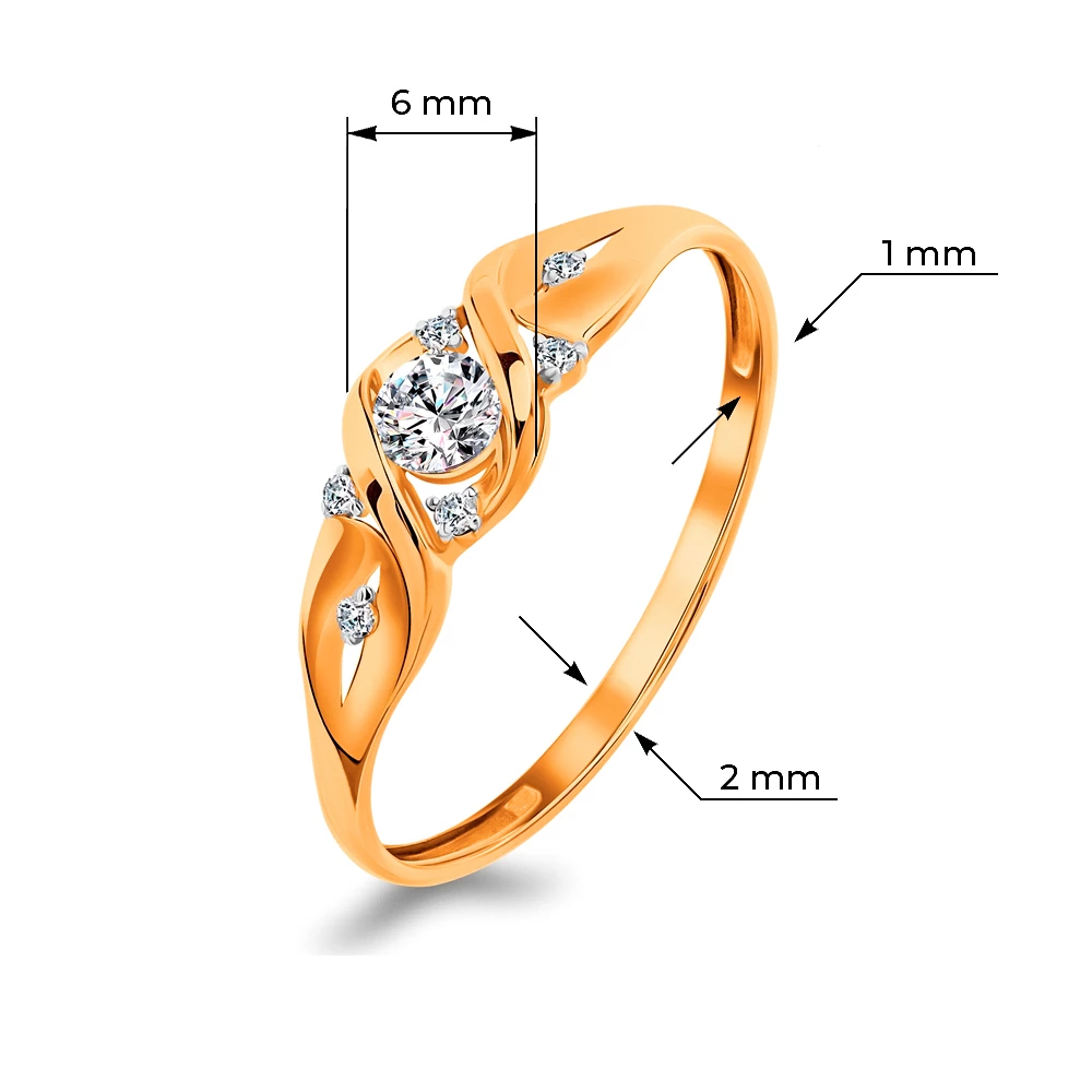 Кольцо с фианитами из красного золота 585 пробы