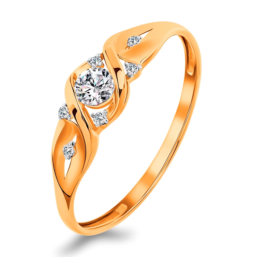 Кольцо с фианитами из красного золота 585 пробы