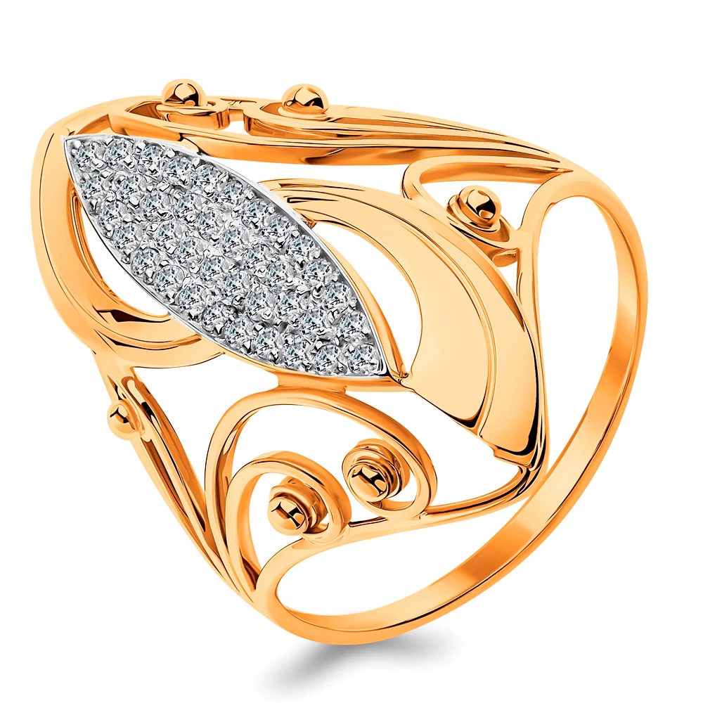 Кольцо с фианитами из красного золота 585 пробы