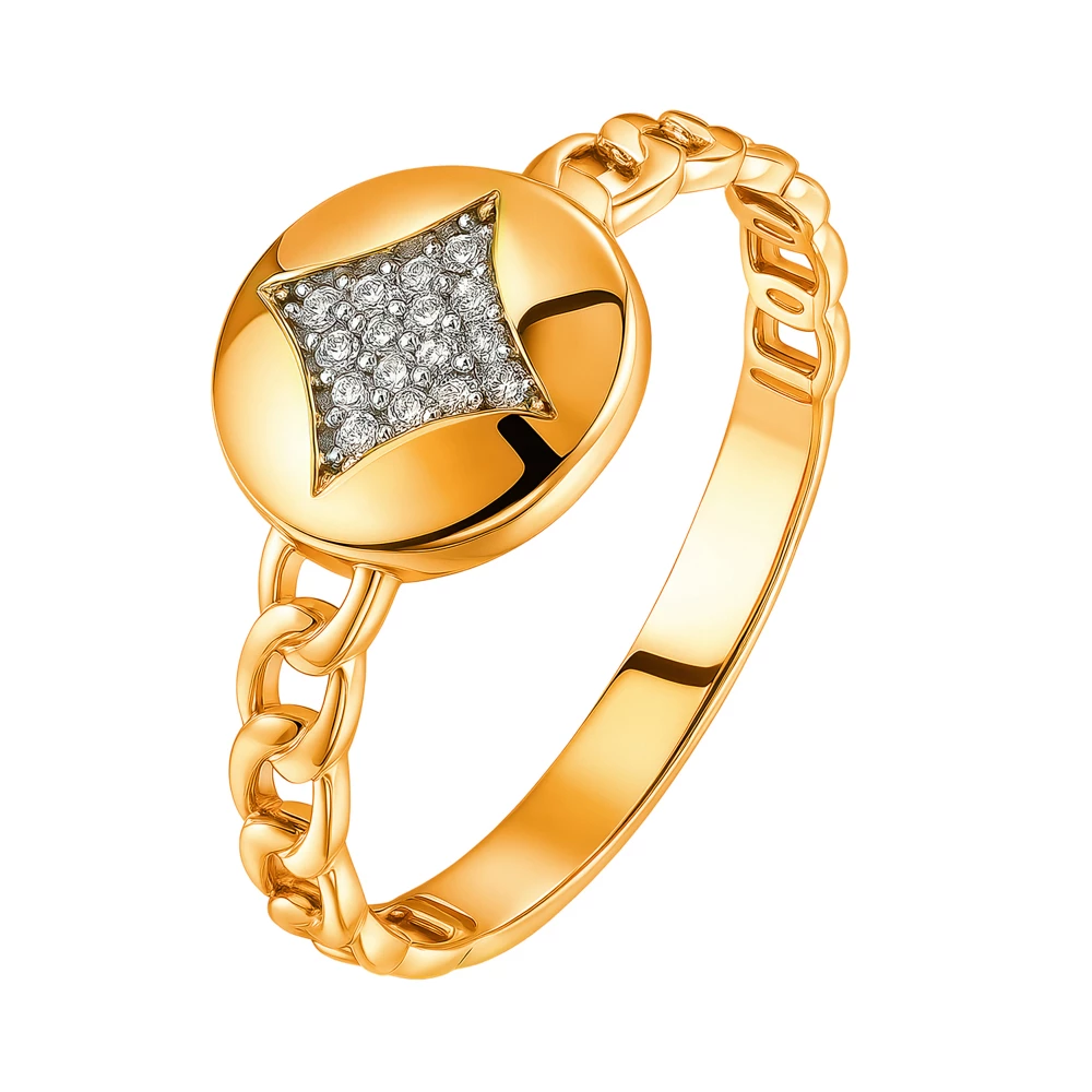 Кольцо с фианитами из красного золота 585 пробы