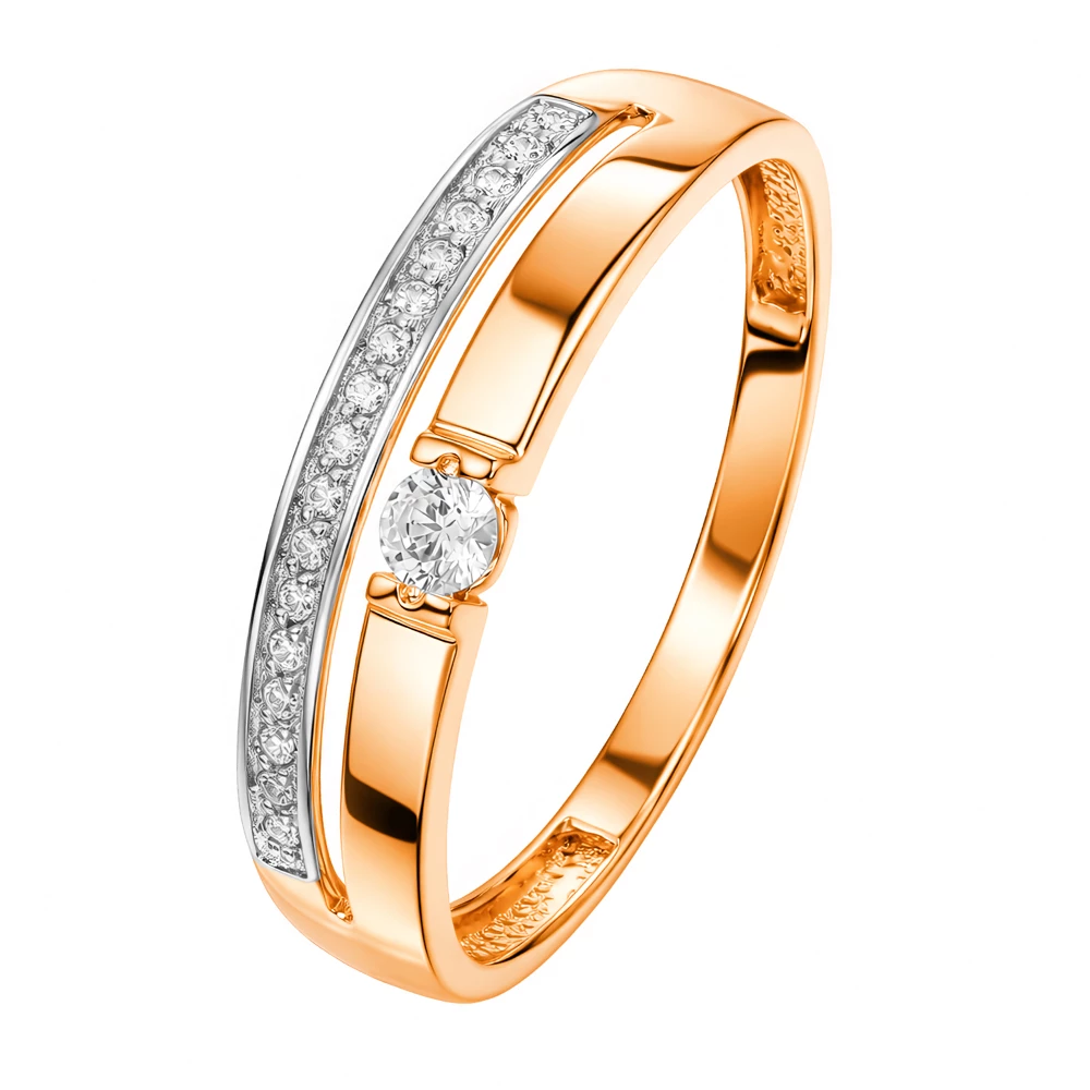 Кольцо с фианитами из красного золота 585 пробы