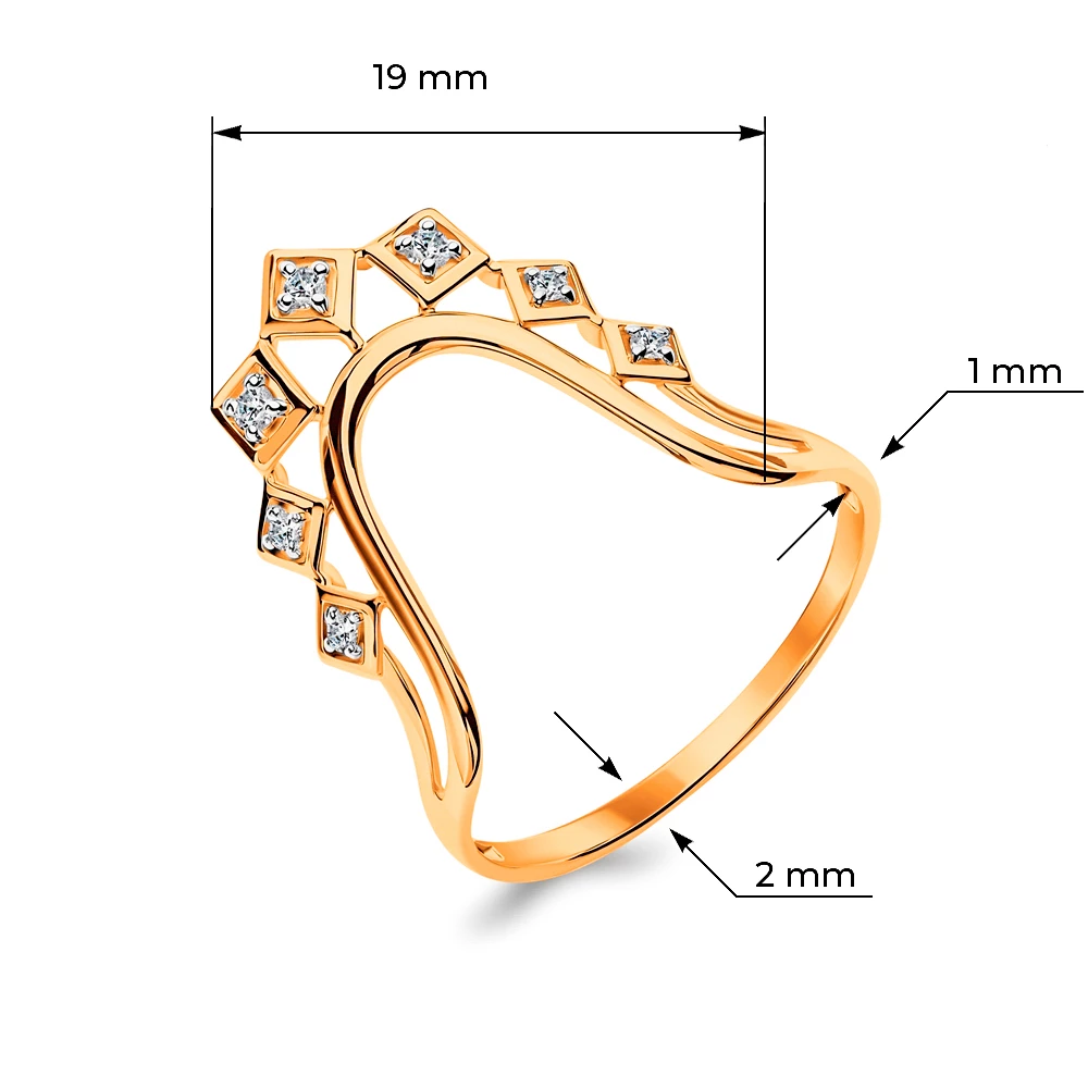 Кольцо с фианитами из красного золота 585 пробы