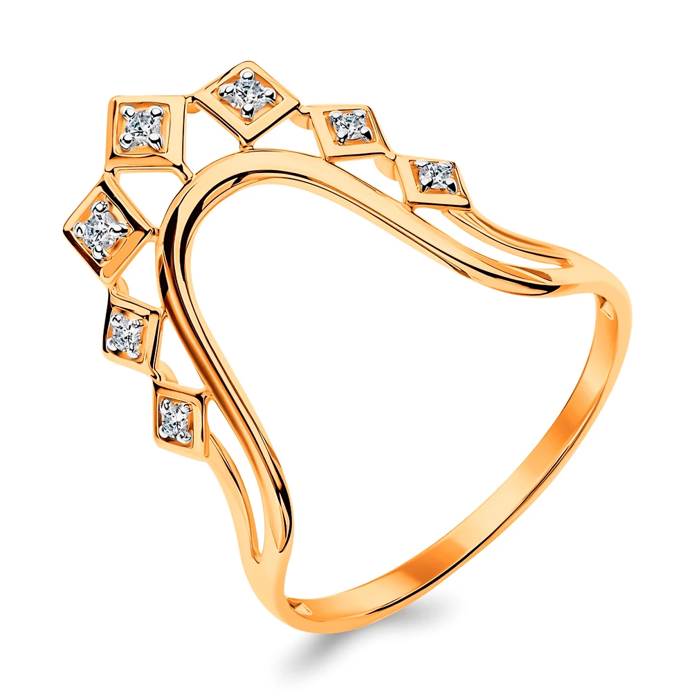 Кольцо с фианитами из красного золота 585 пробы