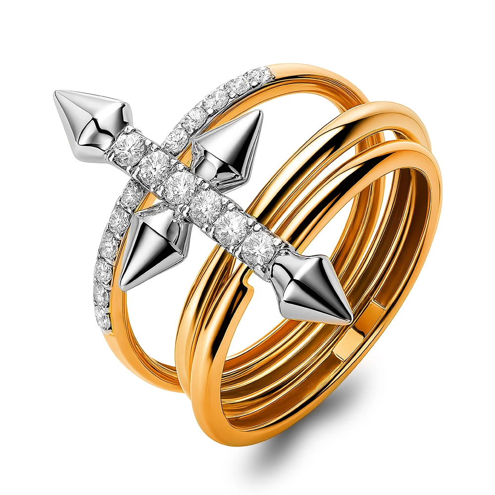 Кольцо с фианитами из комбинированного золота 585 пробы