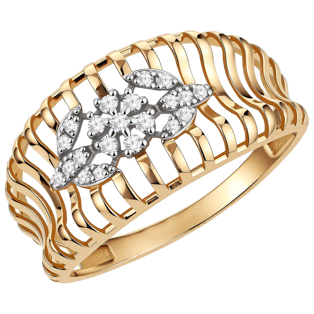 Кольцо с фианитами из красного золота 585 пробы