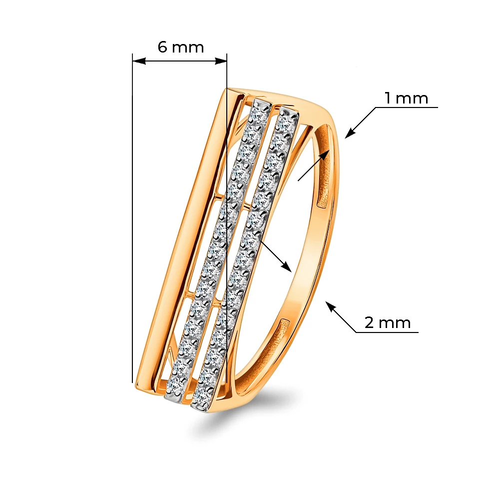 Кольцо с фианитами из красного золота 585 пробы