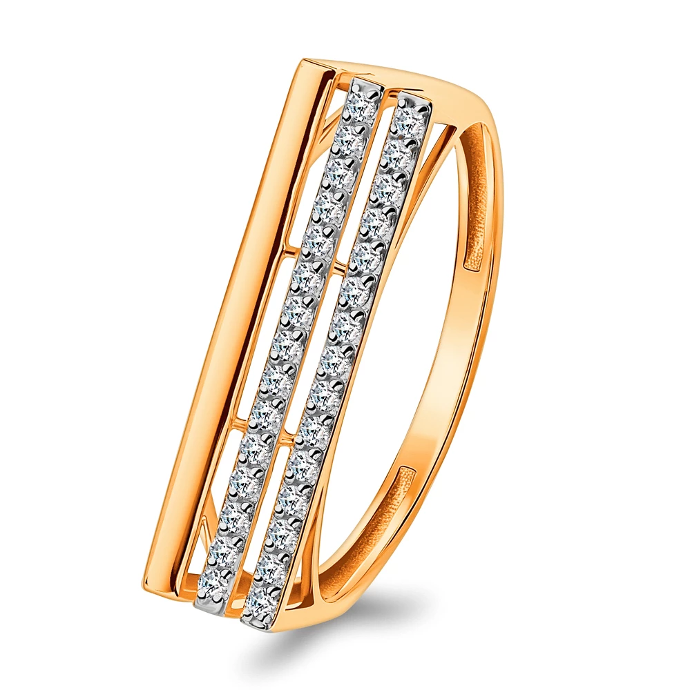 Кольцо с фианитами из красного золота 585 пробы