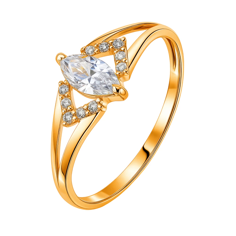 Кольцо с фианитами из красного золота 585 пробы