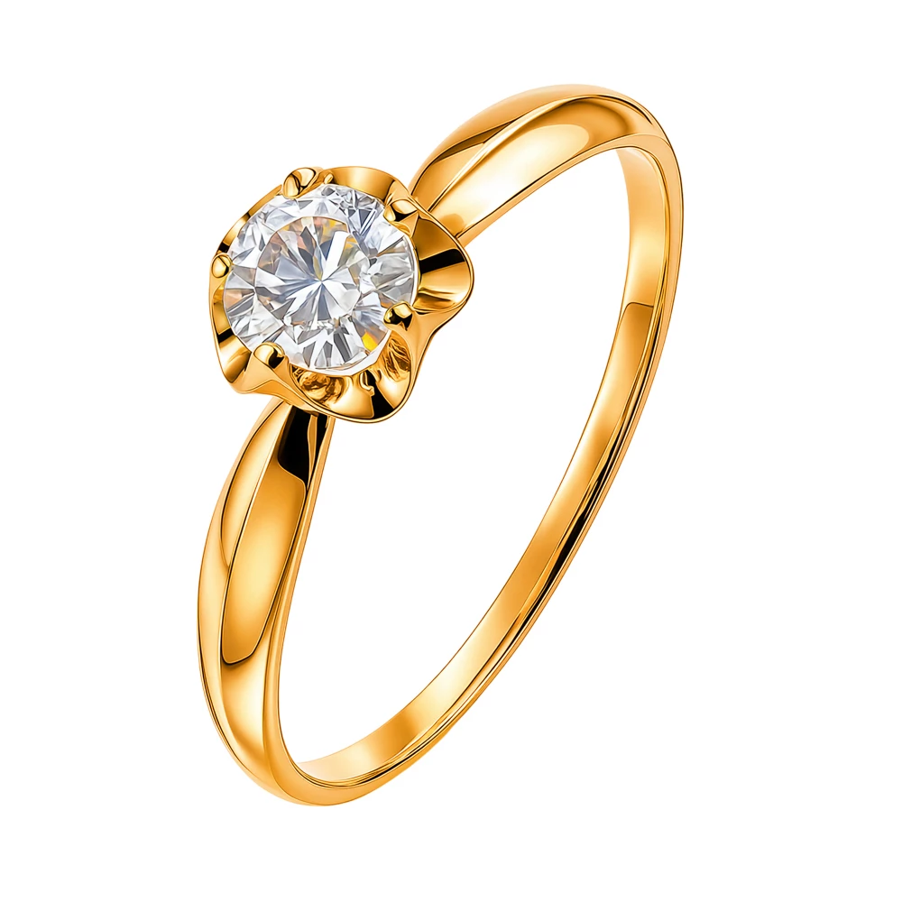 Кольцо с фианитом из красного золота 585 пробы