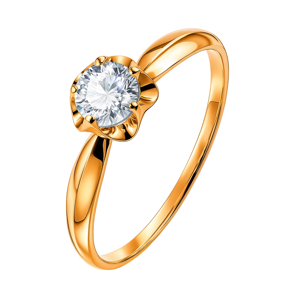 Кольцо с фианитом из красного золота 585 пробы