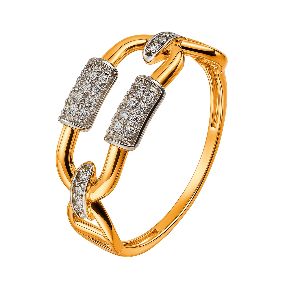 Кольцо с фианитами из красного золота 585 пробы