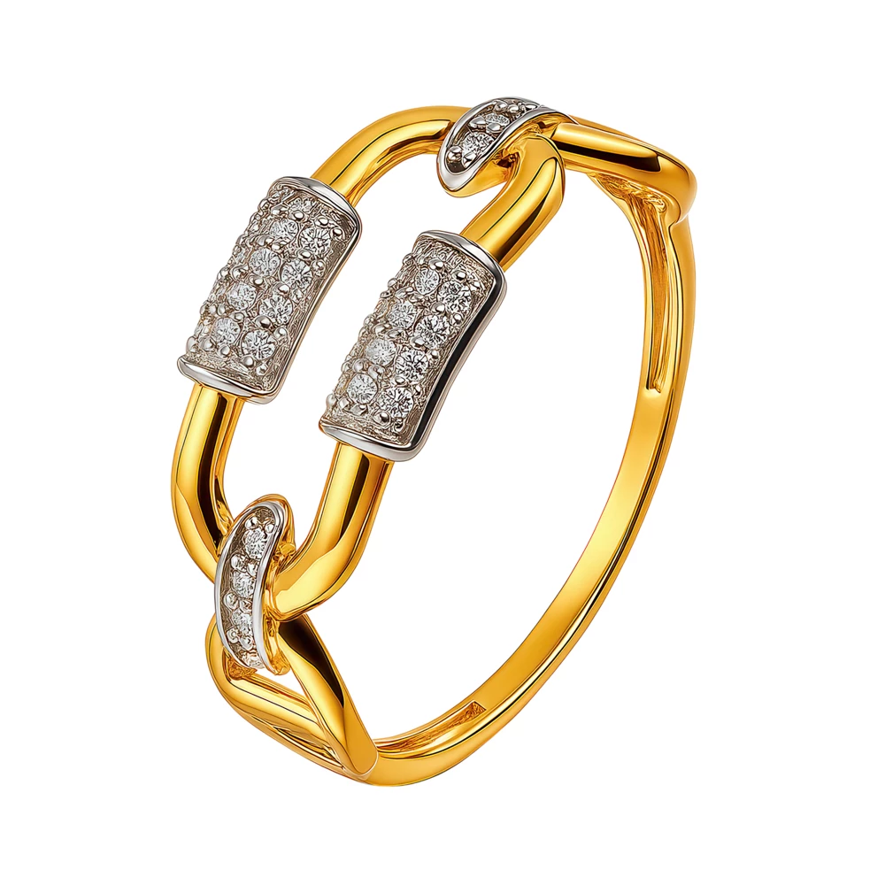 Кольцо с фианитами из красного золота 585 пробы