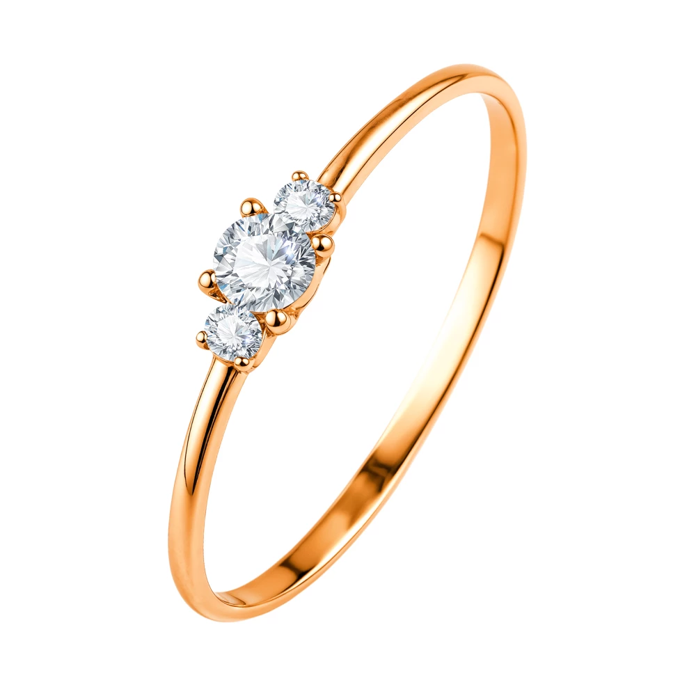 Кольцо с фианитами из красного золота 585 пробы